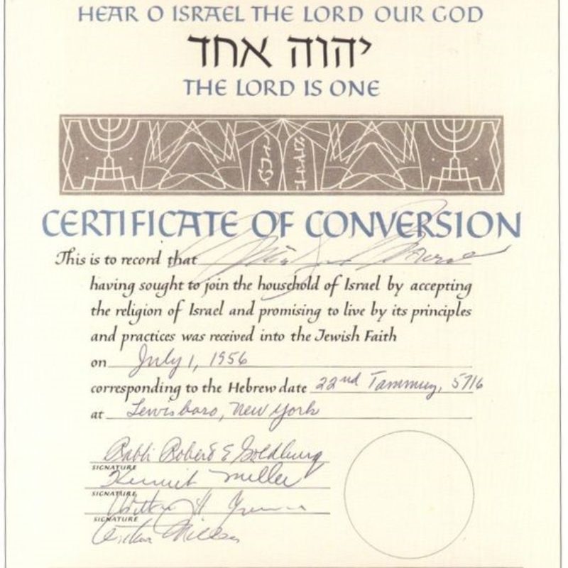 Certificate of Conversion Breaking Matzo