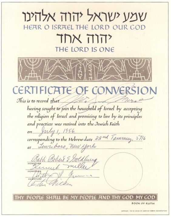 Marilyn Monroe Certificate of Conversion