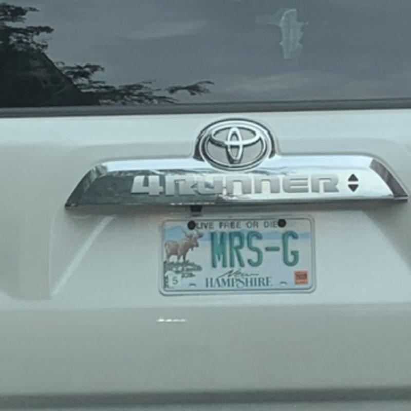 Mrs. G License plate