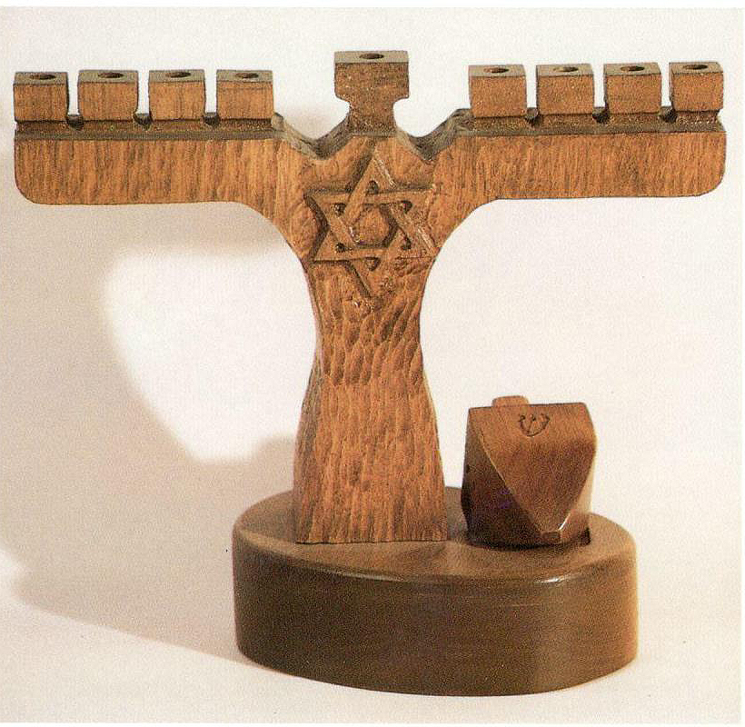 Hanukkah menorah and dreidel