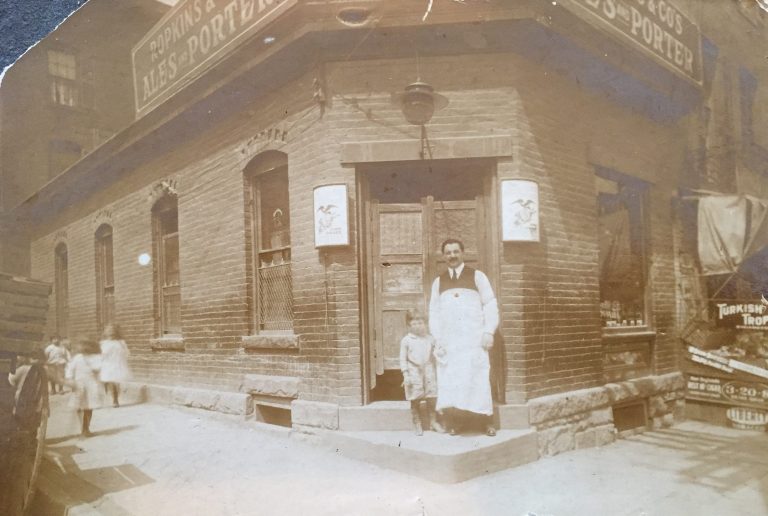 Mayer Yellin and his son Normie in front of Mayer’s bar in Hartford, CT c.1913