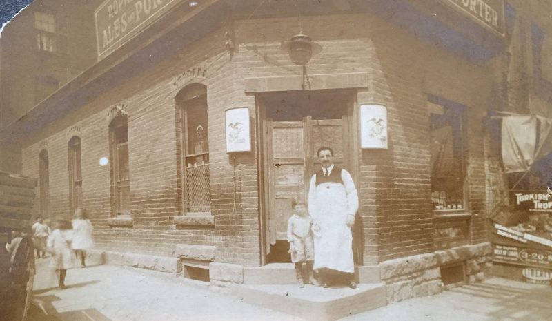 Mayer Yellin and his son Normie in front of Mayer’s bar in Hartford, CT c.1913