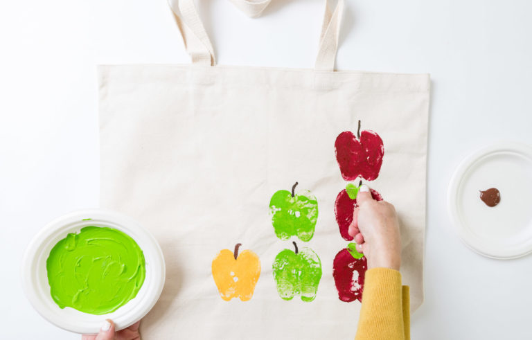 DIY Stamped Apple Bags