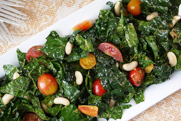 Massaged Kale Salad with Berkshire Cherry Tomatoes and White Beans