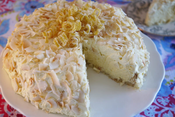 Coconut Cheesecake with Candied Lemon Curls